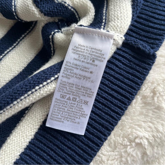 J Crew Cardigan Sweater Womens Medium Ivory Striped Open Front Knit Nautical NWT - Picture 9 of 11